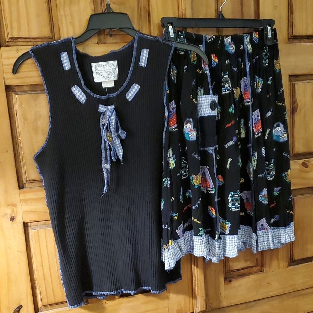 Navy Blue Top and Skirt with Patterned Accents Small-Med-Large